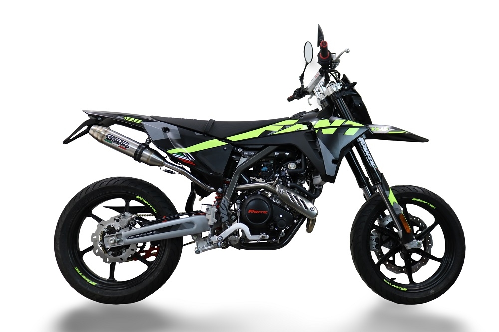 Exhaust compatible with Fantic Motor XMF Motard 125 Competition/Performance 2025-2026, Deeptone Inox, Slip-on exhaust including link pipe and removable db killer 