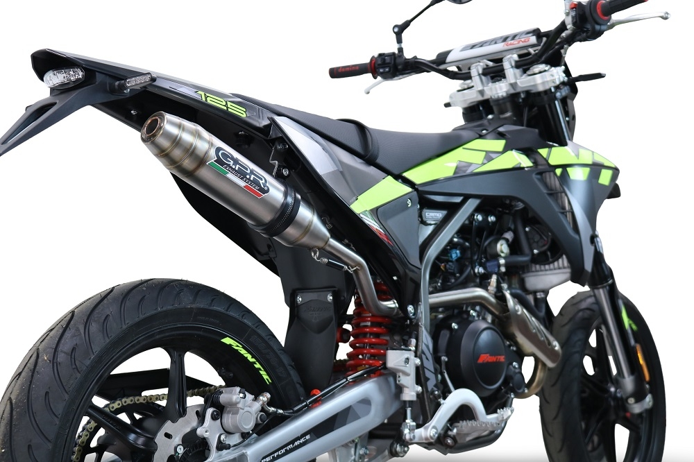 Exhaust compatible with Fantic Motor XMF Motard 125 Competition/Performance 2025-2026, Deeptone Inox, Slip-on exhaust including link pipe and removable db killer 