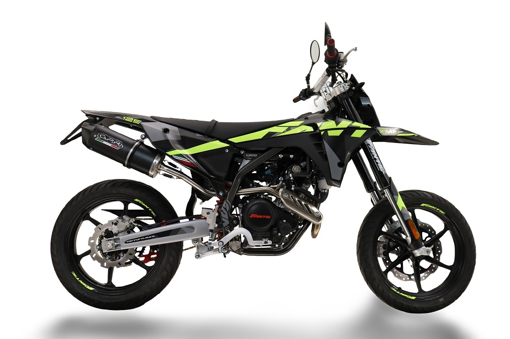 Exhaust compatible with Fantic Motor XEF 125 Enduro 125 Competition/Performance 2025-2026, Furore Nero, Slip-on exhaust including link pipe and removable db killer 