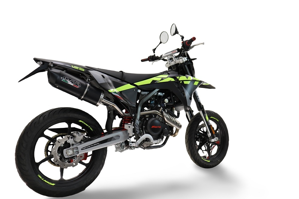 Exhaust compatible with Fantic Motor XEF 125 Enduro 125 Competition/Performance 2025-2026, Furore Nero, Slip-on exhaust including link pipe and removable db killer 