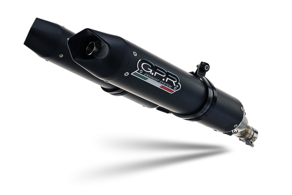 Exhaust compatible with Moto Morini Corsaro 1200 2005-2011, Furore Nero, Dual Silencer to install with original manifold including removable db killers and link pipes 