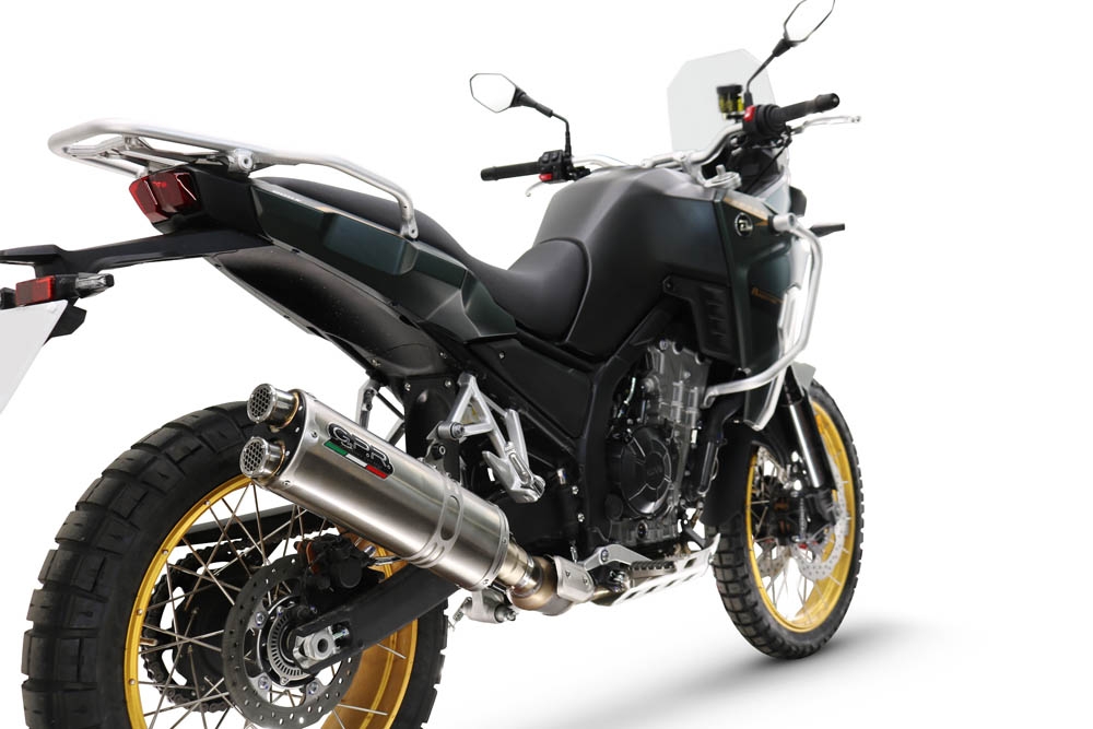 Exhaust compatible with Kove 800X 2024-2026, Dual Inox, Slip-on exhaust including removable db killer and link pipe 