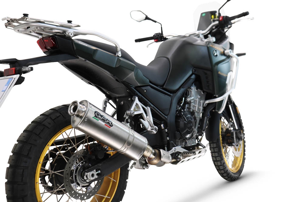 Exhaust compatible with Kove 800X 2024-2026, Dune Triovale Titanio, Slip-on exhaust including removable db killer and link pipe, EPA-compliant 
