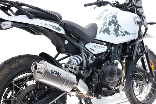 Exhaust compatible with Royal Enfield Guerrilla 450 2024-2025, Dune Triovale Titanio, Slip-on exhaust including removable db killer and link pipe, EPA-compliant 