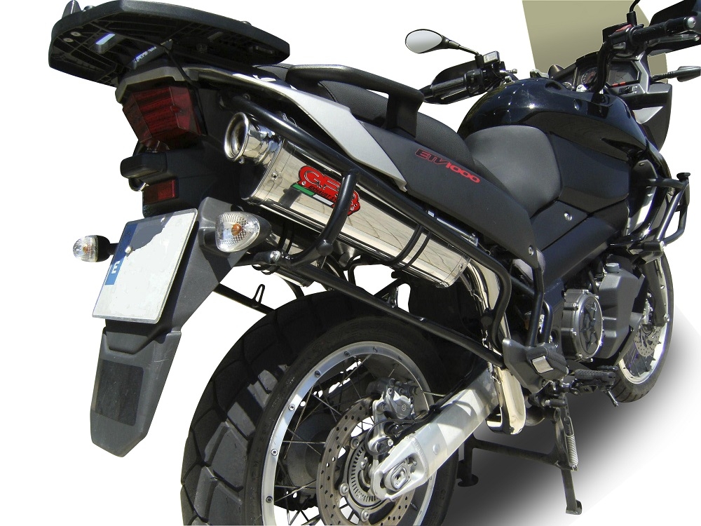 Exhaust compatible with Aprilia Etv Caponord 1000 Rally 2001-2007, Trioval, Dual slip-on including removable db killers and link pipes, not EPA-compliant 