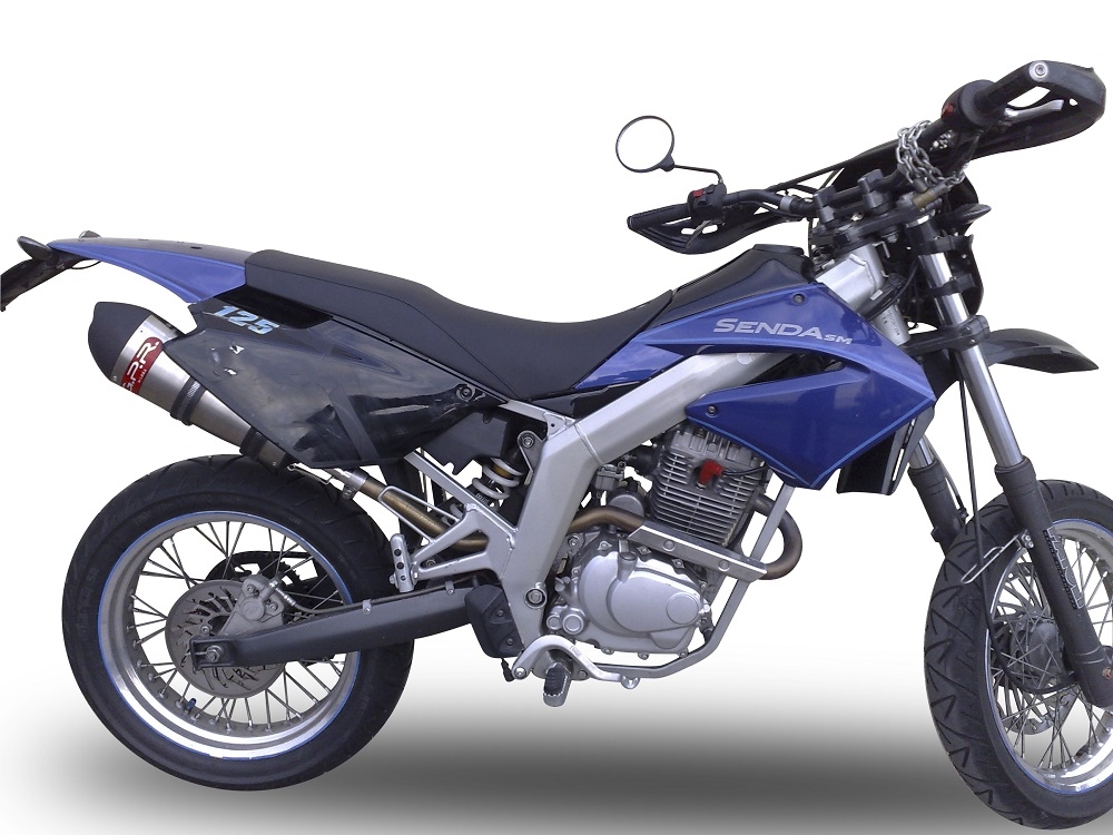 Exhaust compatible with Derbi Senda Drd 125 R / SM 2009-2013, Gpe Ann. titanium, Slip-on exhaust including removable db killer and link pipe 