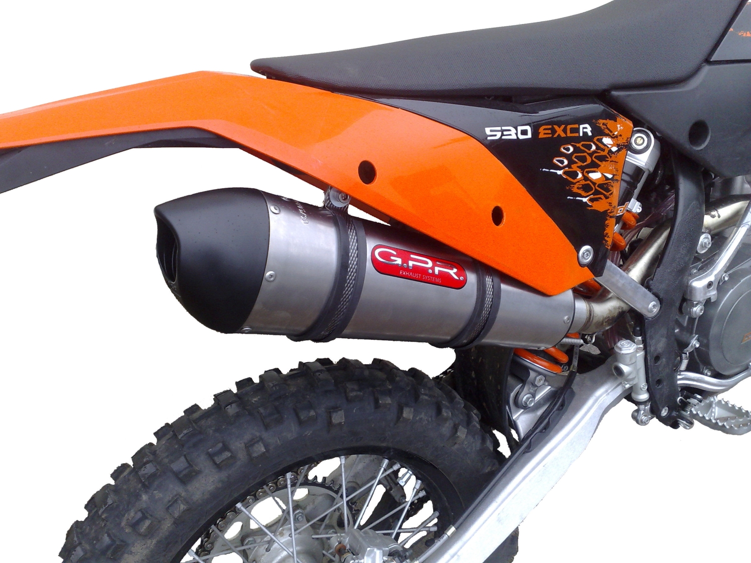 Exhaust compatible with Ktm EXCR 530 2007-2011, Gpe Ann. titanium, Slip-on exhaust including removable db killer and link pipe 