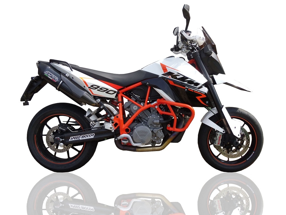 Exhaust compatible with Ktm SMT 990 2008-2014, Furore Nero, Dual bolt-on silencers including removable db killer, not EPA-compliant 