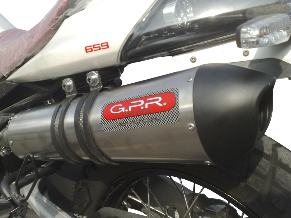Exhaust compatible with Derbi Mulhacén 659 2005-2011, Gpe Ann. titanium, Slip-on exhaust including removable db killer and link pipe 