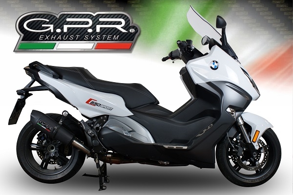 Exhaust compatible with Bmw C650 Sport 2016-2020, GP Evo4 Black Titanium, Slip-on exhaust including removable db killer and link pipe 