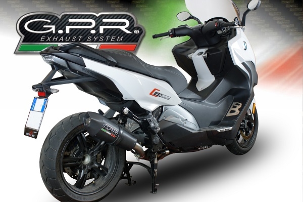 Exhaust compatible with Bmw C650 Sport 2016-2020, GP Evo4 Black Titanium, Slip-on exhaust including removable db killer and link pipe 