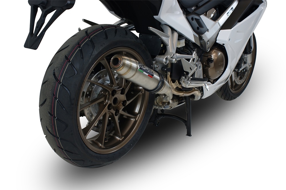 Exhaust compatible with Honda VFR800F 2014-2016, Deeptone Inox, Slip-on exhaust including removable db killer and link pipe 