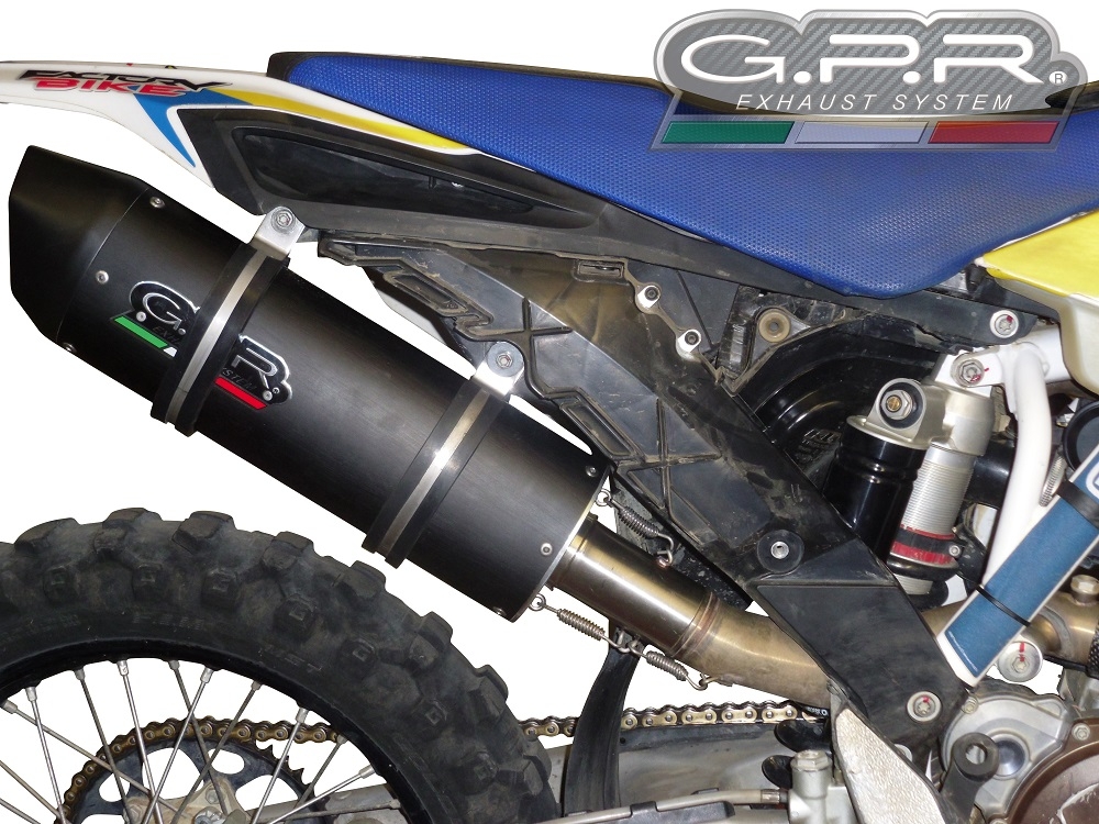 Exhaust compatible with Husqvarna FE350 2014-2016, Furore Nero, Slip-on exhaust including removable db killer and link pipe, EPA-compliant 