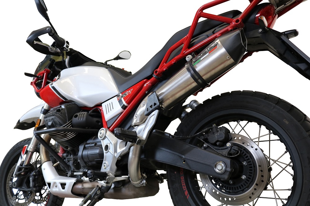Exhaust compatible with Moto Guzzi V85TT 2021-2024, GP Evo4 Titanium, Slip-on exhaust including removable db killer and link pipe 