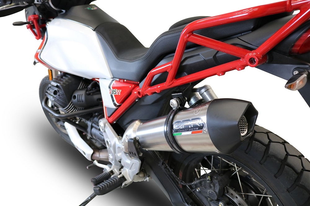 Exhaust compatible with Moto Guzzi V85TT 2021-2024, GP Evo4 Titanium, Slip-on exhaust including removable db killer and link pipe 