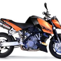 Exhaust compatible with Ktm 990 Superduke R 2004-2012, Gpe Ann. titanium, Dual slip-on including removable db killers and link pipes 