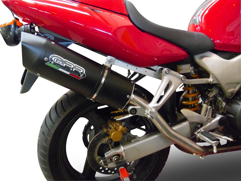 Exhaust compatible with Honda VTR1000F Firestorm 1997-2007, Furore Nero, Dual slip-on including removable db killers and link pipes, EPA-compliant 