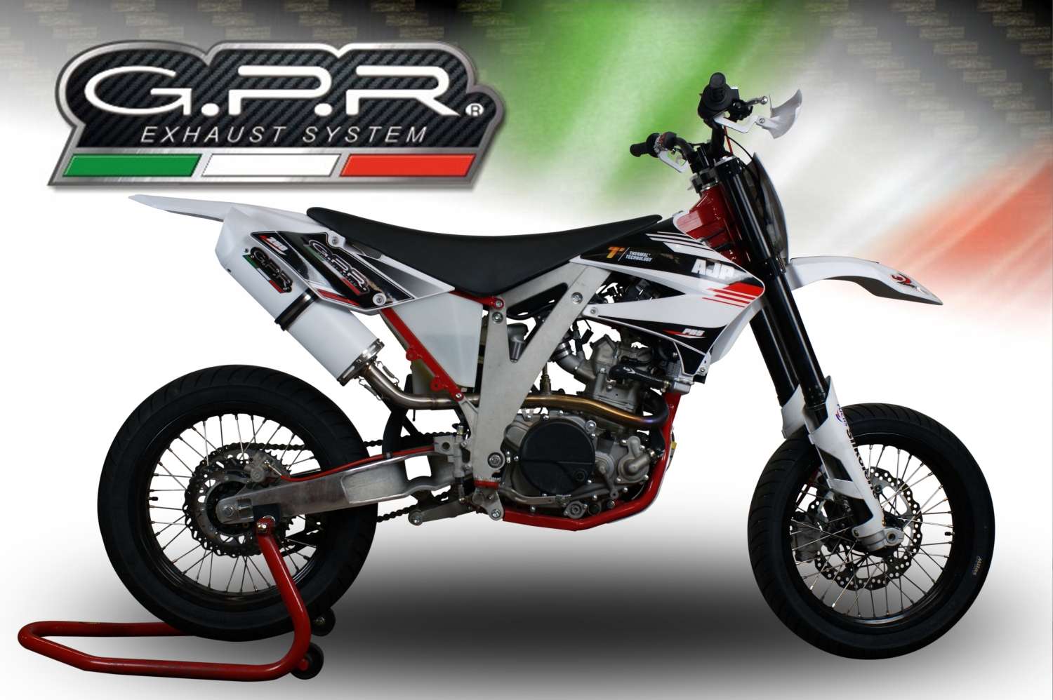 Exhaust compatible with Ajp PR5 2015-2018, Albus Ceramic, Slip-on exhaust including removable db killer and link pipe 
