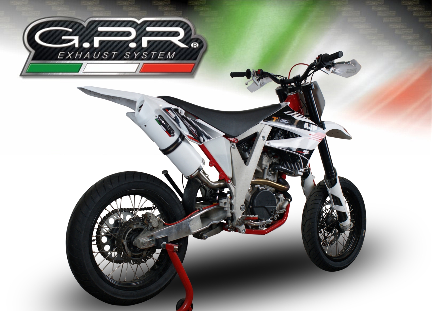 Exhaust compatible with Ajp PR5 2015-2018, Albus Ceramic, Slip-on exhaust including removable db killer and link pipe 