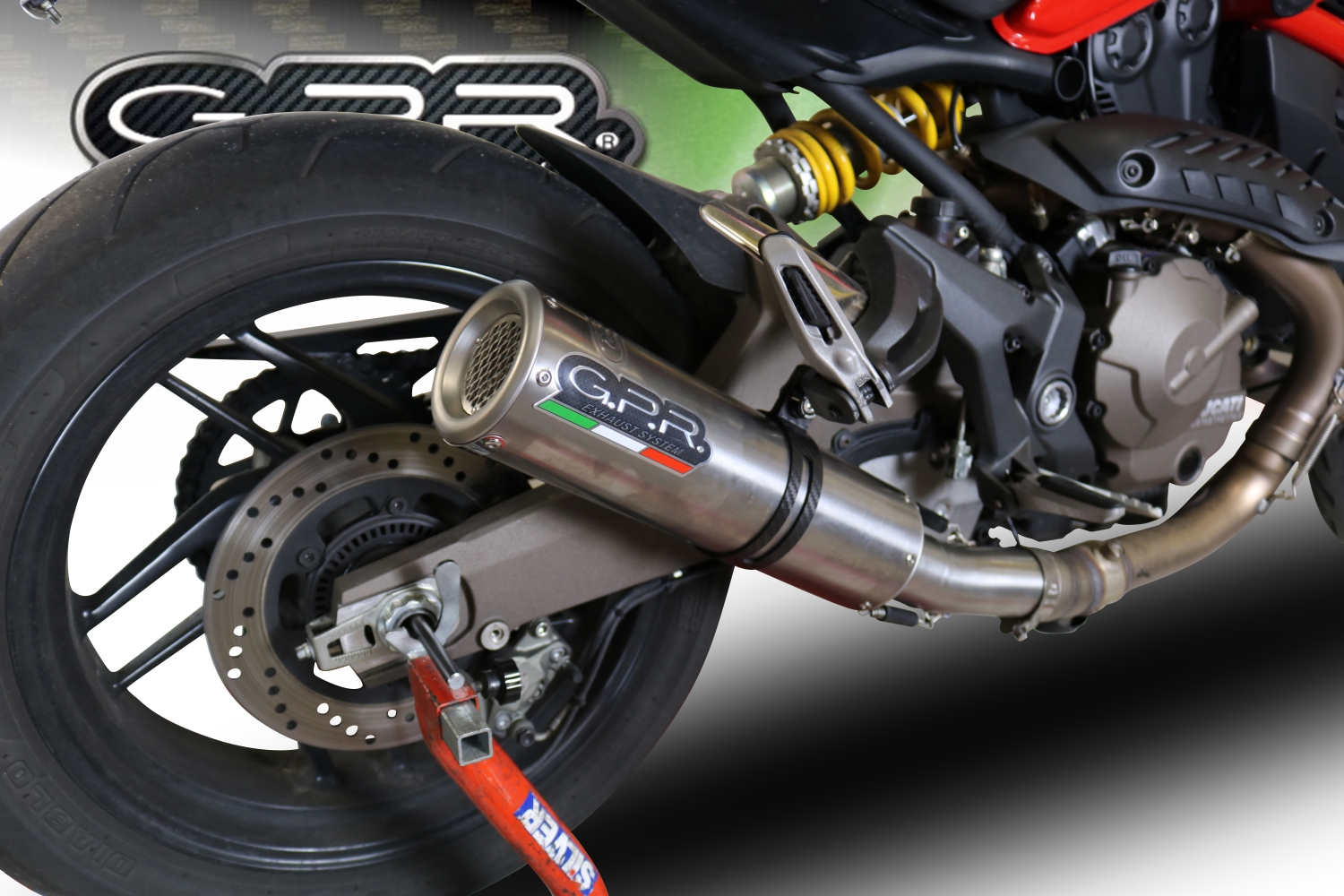 GPR exhaust compatible with  Ducati Monster 1200 1200S 1200R  2017-2021, M3 Titanium Natural, Slip-on exhaust including removable db killer, link pipe and catalyst,  EPA-compliant 