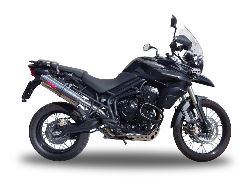 Exhaust compatible with Triumph Tiger 800 - Xr - Xc - Xrx - Xcx - Xrt - Xca 2011-2016, Trioval, Slip-on exhaust including removable db killer and link pipe, EPA-compliant 