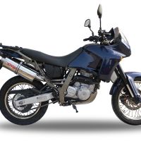 Exhaust compatible with Aprilia Pegaso 3 650 - Pegaso i.e. 1997-2004, Trioval, Dual slip-on including removable db killers and link pipes, EPA-compliant 