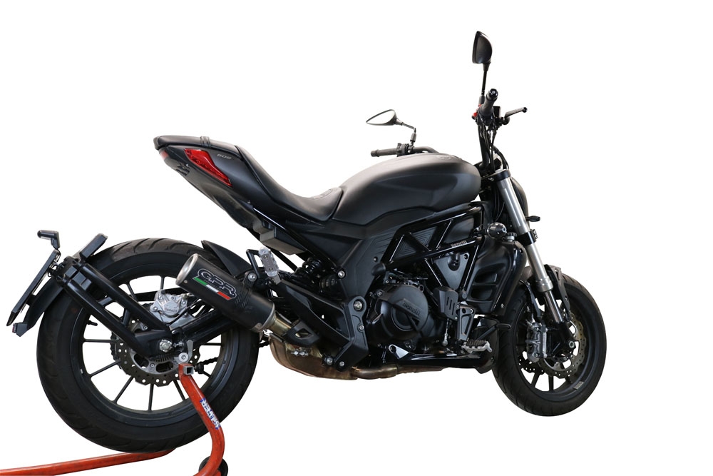 Exhaust compatible with Benelli 502 C 2021-2024, M3 Black Titanium, Slip-on exhaust including removable db killer and link pipe, EPA-compliant 