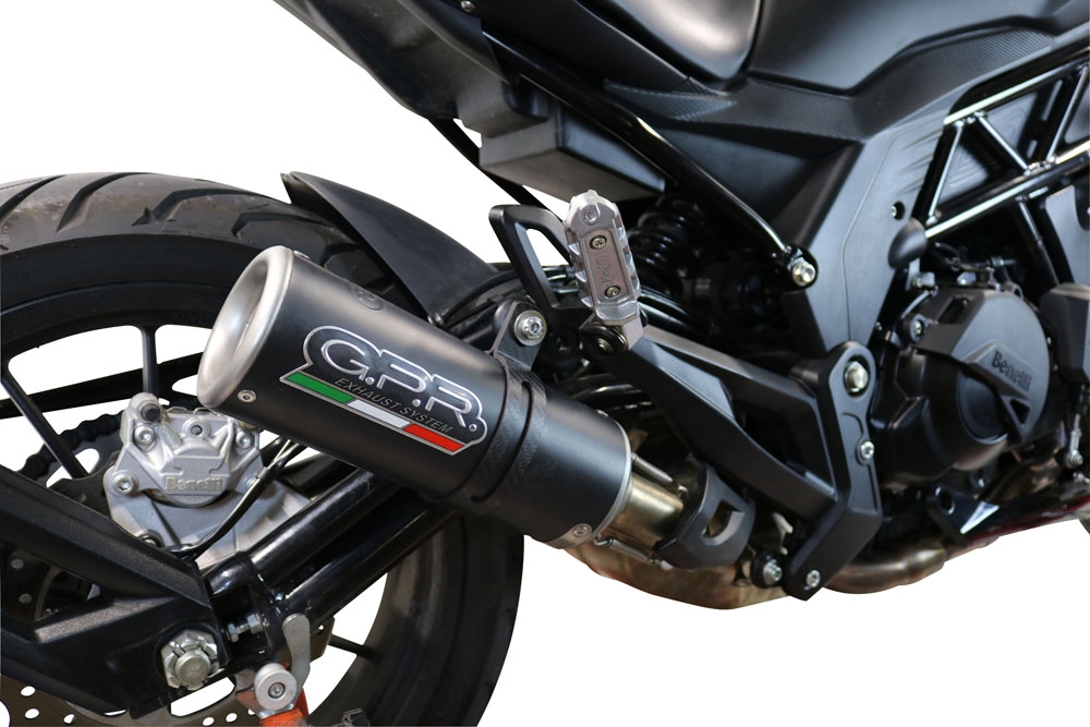 Exhaust compatible with Benelli 502 C 2021-2024, M3 Black Titanium, Slip-on exhaust including removable db killer and link pipe, EPA-compliant 