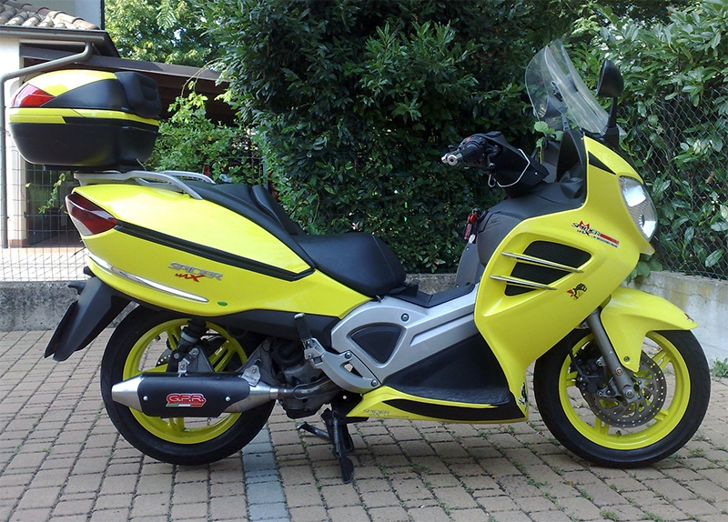 Exhaust compatible with Malaguti Spidermax 500 RS 2008-2011, Power Bomb, Slip-on exhaust including removable db killer and link pipe, not EPA-compliant 