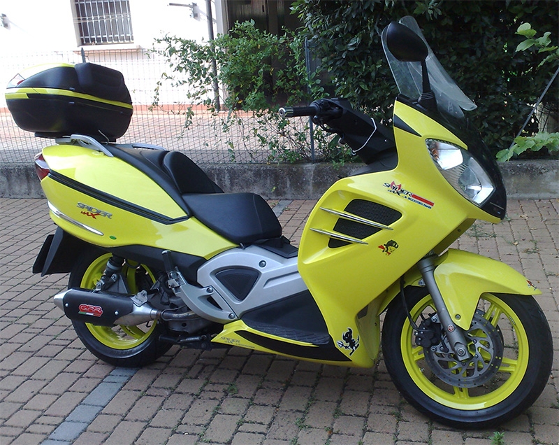 Exhaust compatible with Malaguti Spidermax 500 RS 2008-2011, Power Bomb, Slip-on exhaust including removable db killer and link pipe, not EPA-compliant 