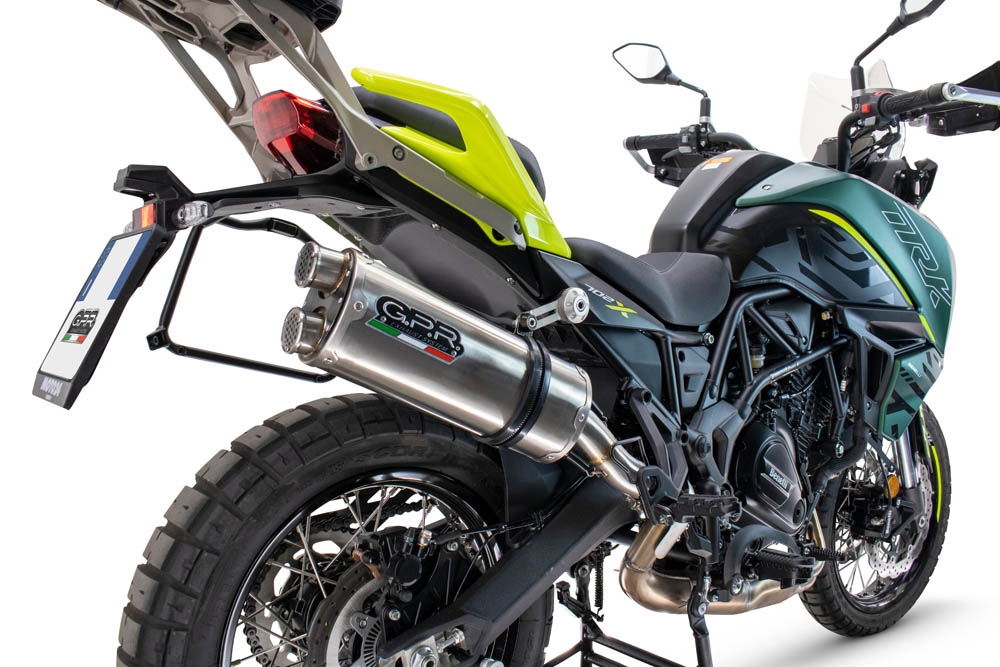 Exhaust compatible with Benelli Trk 702 2023-2024, Dual Inox, Slip-on exhaust including removable db killer and link pipe 