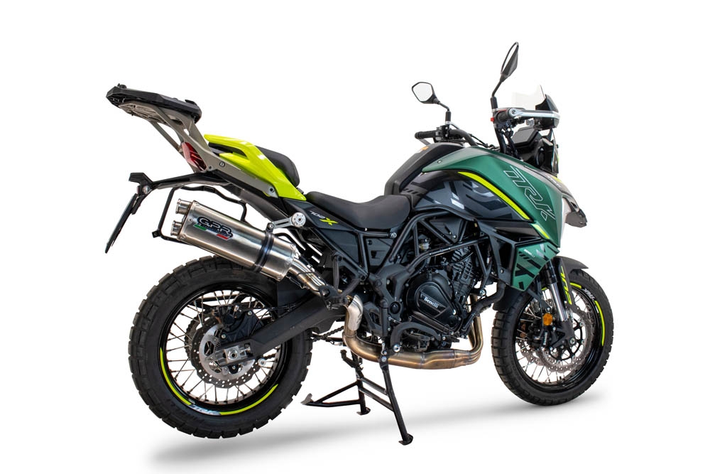 Exhaust compatible with Benelli Trk 702 2023-2024, Dual Inox, Slip-on exhaust including removable db killer and link pipe 