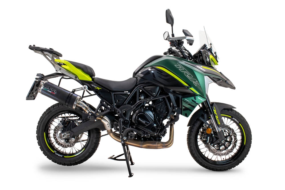 Exhaust compatible with Benelli Trk 702 2023-2024, Dual Poppy, Slip-on exhaust including removable db killer and link pipe, EPA-compliant 