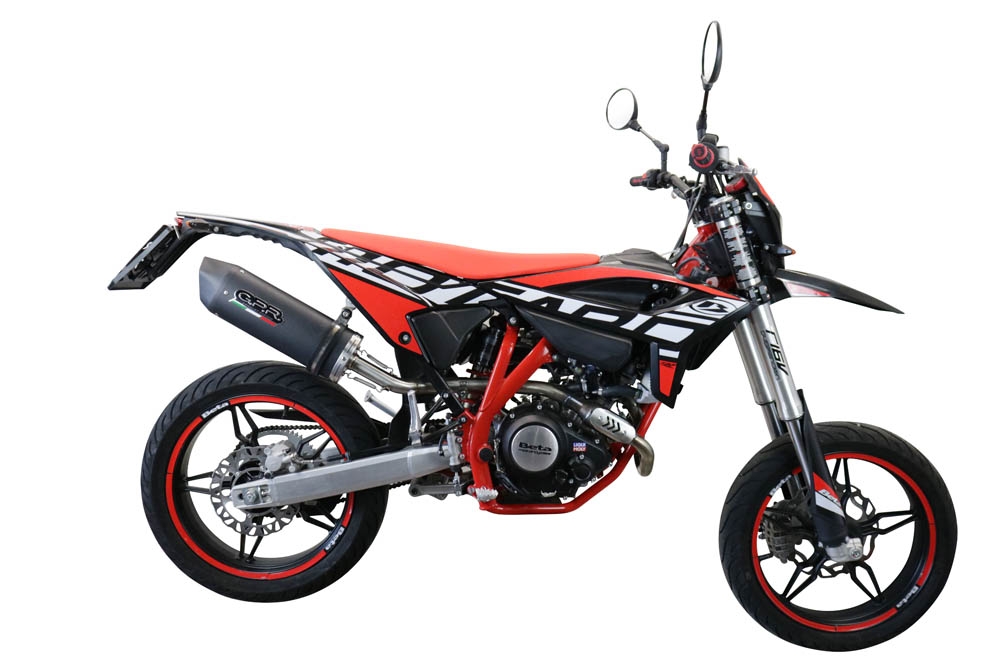 Exhaust compatible with Beta RR 125 4T Enduro 2021-2024, Furore Evo4 Nero, Slip-on exhaust including link pipe and removable db killer 