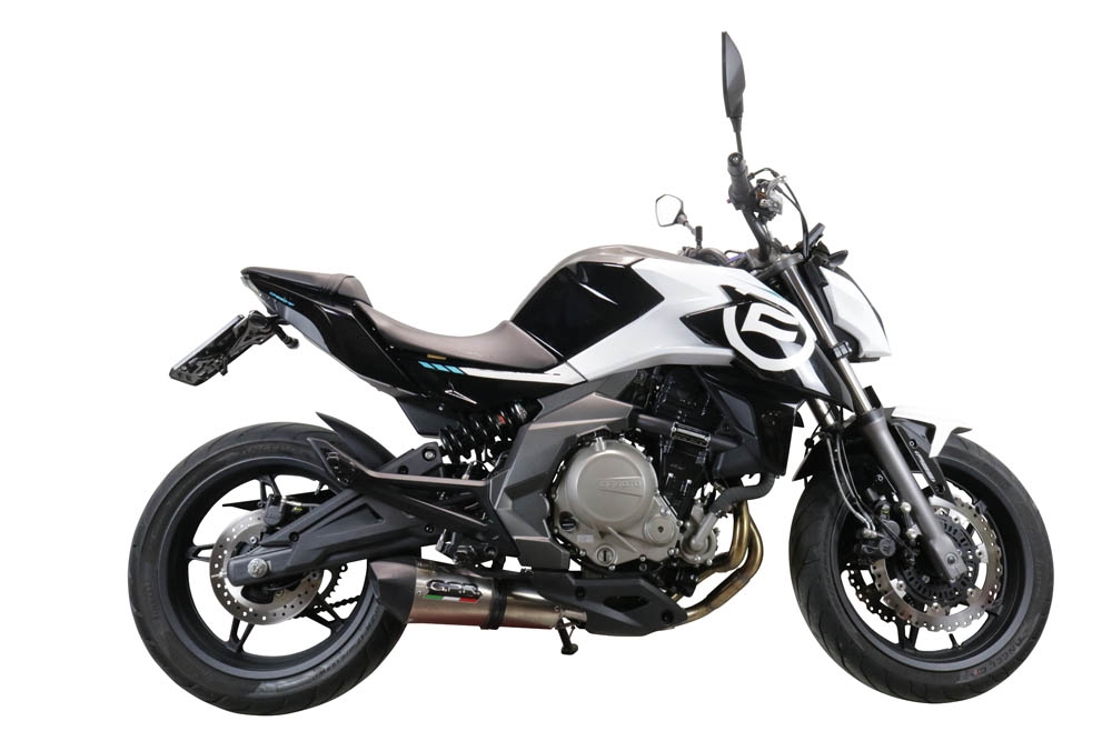 Exhaust compatible with Cf Moto 650 Mt 2021-2024, Gpe Ann. Titanium, Slip-on exhaust including link pipe and removable db killer 