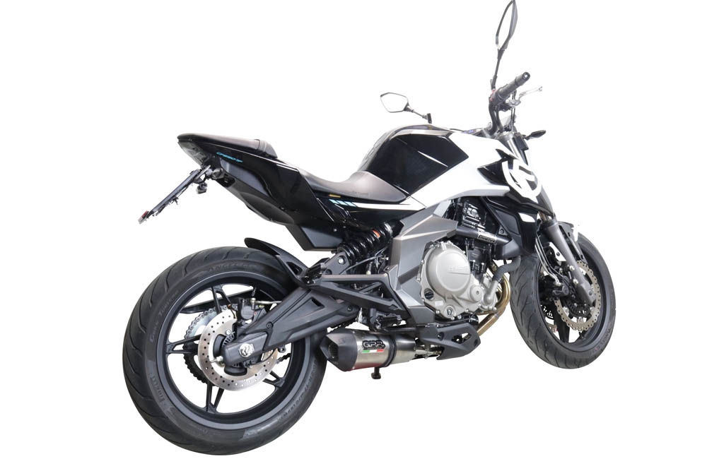 Exhaust compatible with Cf Moto 650 Mt 2021-2024, Gpe Ann. Titanium, Slip-on exhaust including link pipe and removable db killer 