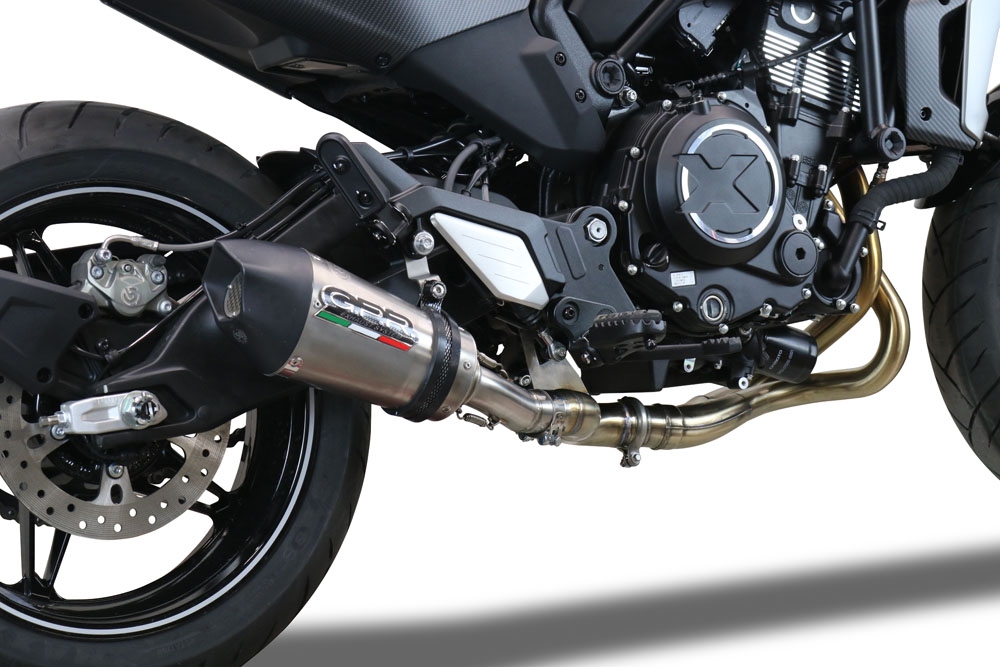 Exhaust compatible with Cf Moto 700 CL-X Adv 2022-2024, Gpe Ann. titanium, Mid-Full system exhaust including removable db killer 