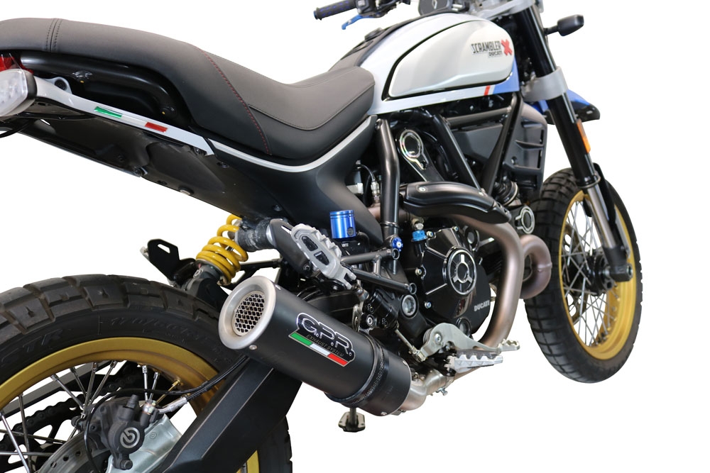 GPR exhaust compatible with  Ducati Scrambler 803 2021-2022, M3 Black Titanium, Slip-on exhaust including removable db killer, link pipe and catalyst,  EPA-compliant 