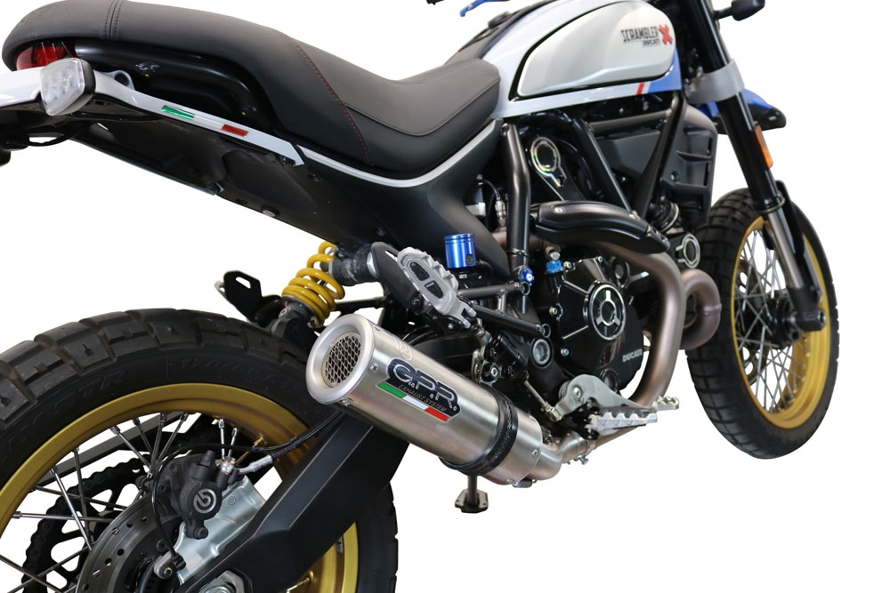 GPR exhaust compatible with  Ducati Scrambler 803 2021-2023, M3 Titanium Natural, Slip-on exhaust including removable db killer, link pipe and catalyst,  EPA-compliant 