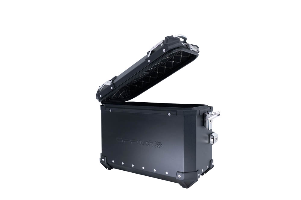 GPR TECH compatible with  Bmw R 1200 Gs Adventure 2014/2016 e3 GPR TECH Pair of side cases aluminum made with contoured right side, black color with specific pannier holder Capacity 38 LT. + 32 LT.