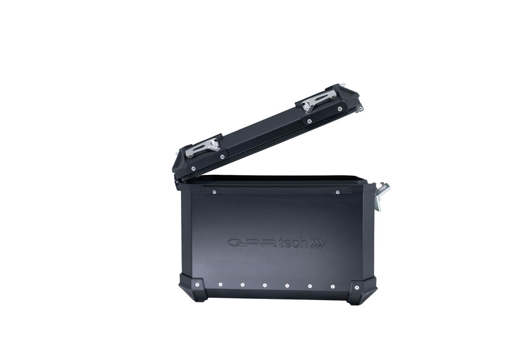 GPR TECH compatible with  Bmw R 1200 Gs Adventure 2014/2016 e3 GPR TECH Pair of side cases aluminum made with contoured right side, black color with specific pannier holder Capacity 38 LT. + 32 LT.