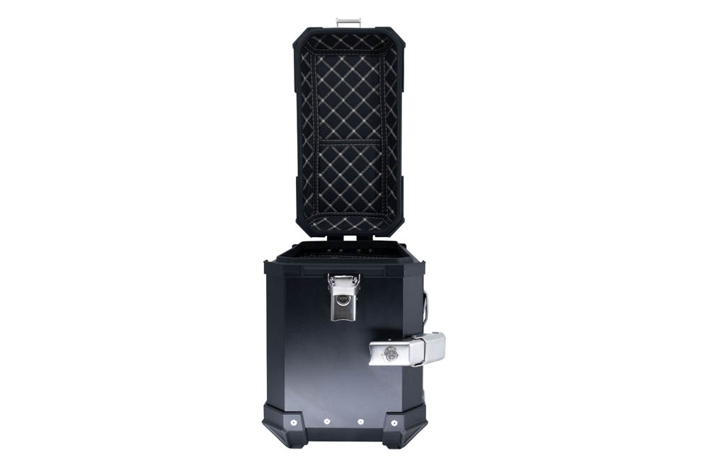 GPR TECH compatible with  Ktm Adventure 890 - 890 R Rally 2020/2024 e5 GPR TECH Pair of side cases aluminum made with contoured right side, black color with specific pannier holder Capacity 38 LT. + 32 LT.