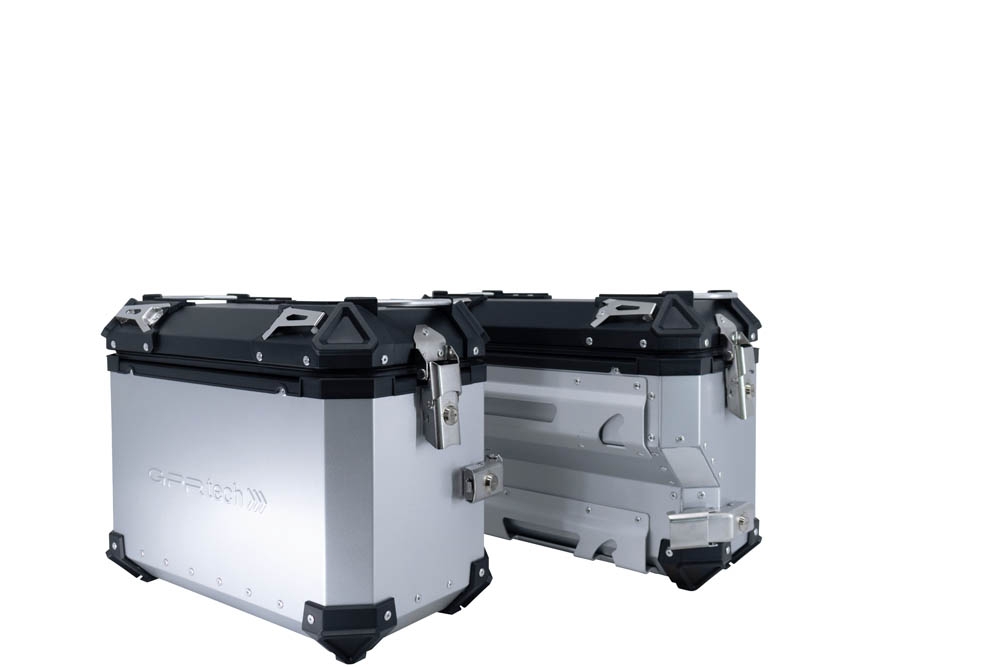 GPR TECH compatible with  Bmw R 1200 Gs 2013/2016 GPR TECH Pair of side cases aluminum made with contoured right side, silver color with specific pannier holder Capacity 38 LT. + 32 LT.