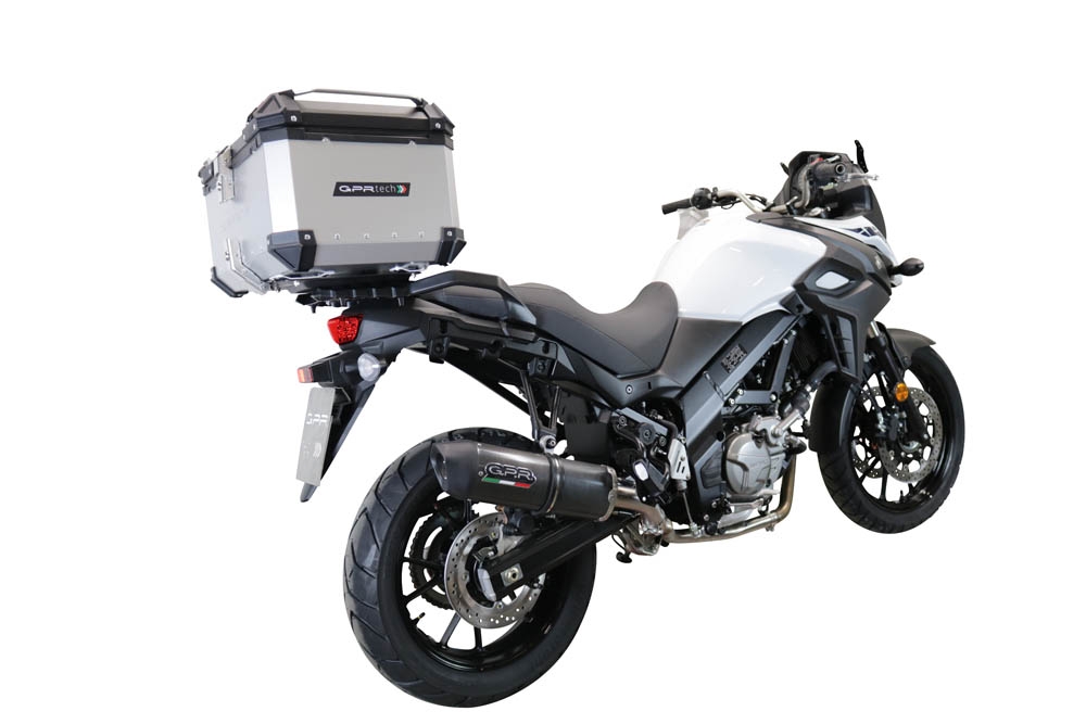 Top case GPR TECH compatible with  Suzuki V-Strom 1050 Xt/De 2020/2024 e5 GPR TECH Top case in aluminum, silver color with specific plate included Capacity 55 LT.