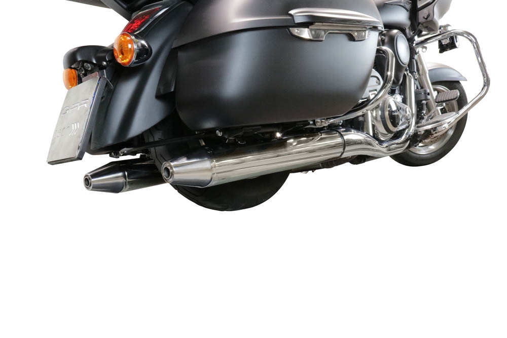 Exhaust compatible with Kawasaki Vulcan VN 1700 Voyager ABS 2011-2016, Maxy Deeptone Cruiser, Dual slip-on including removable db killers and link pipes 