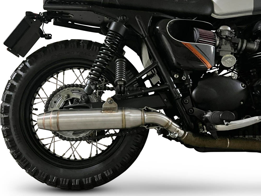 Exhaust compatible with Triumph BONNEVILLE T100 2001-2014, Deeptone Inox, Dual slip-on including removable db killers and link pipes 