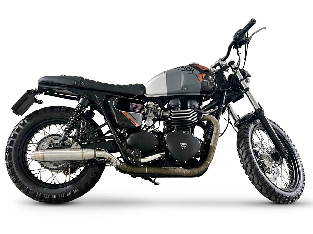 Exhaust compatible with Triumph BONNEVILLE T100 2001-2014, Deeptone Inox, Dual slip-on including removable db killers and link pipes 