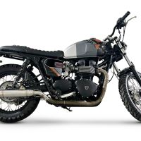 Exhaust compatible with Triumph BONNEVILLE T100 2001-2014, Deeptone Inox, Dual slip-on including removable db killers and link pipes 