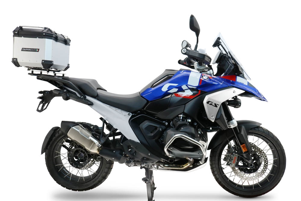 Top case GPR TECH compatible with  Bmw R 1300 GS 2024/2026 GPR TECH Top case in aluminum, silver color with specific plate included to mount on the original rear rack Capacity 35 LT.