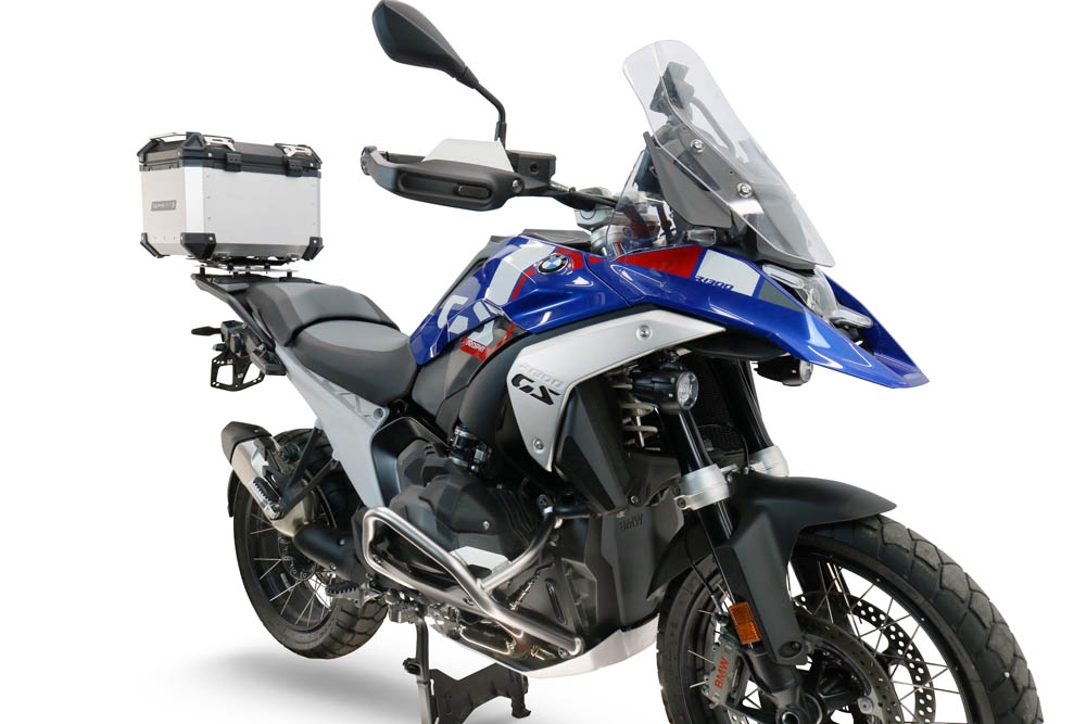 Top case GPR TECH compatible with  Bmw R 1300 GS 2024/2026 GPR TECH Top case in aluminum, silver color with specific plate included to mount on the original rear rack Capacity 35 LT.